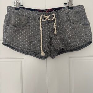 Y2K Hurley Extra Low Rise Shorty Shorts Grey Cotton Weave Womens Size 5